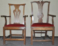 Two 19th Century elm splat back carver armchairs, Measures; 106cm high.