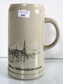 An unusual large 3 litre German stoneware stein