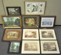 A collection of assorted framed and glazed prints and pictures mainly landscape scenes.