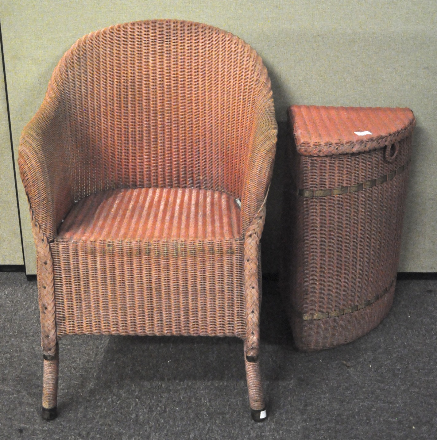 A Lloyd loom chair together with laundry . Tallest measures; 88cm. - Image 2 of 2