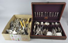 A canteen of cutlery along with a collection of flatware to include some silver plate examples.