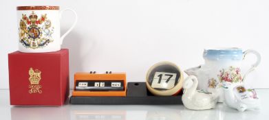 A Czech glass tray and assorted crockery to include shaving jugs. Tallest measures; 10cm.