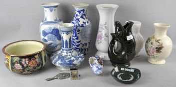 A collection of ceramics mainly vases to include; Chinese style blue and white,