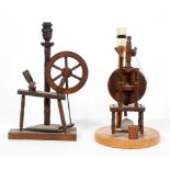 A 20th century novelty spinning wheel table lamp,