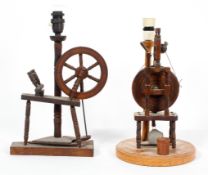 A 20th century novelty spinning wheel table lamp,