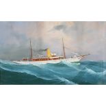 School of de Simone, gouache, 20th century, painted with a steam yacht named 'St Serf' riding waves,