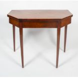 A George III mahogany D-shaped folding games table, late 18th century, of canted form,