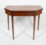A George III mahogany D-shaped folding games table, late 18th century, of canted form,