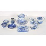 A collection of blue transfer printed wares, 19th century, Spode and others,