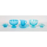 A collection of Davidson's blue 'Pearline' press moulded glass, late 19th century,