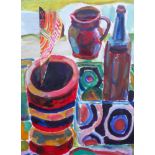Modern English school, Still Life with jug and bottle, watercolour, 73cm x 54cm,