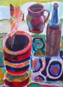 Modern English school, Still Life with jug and bottle, watercolour, 73cm x 54cm,