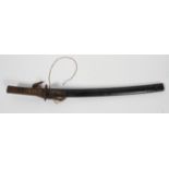 A Japanese Wakizashi sword, with 52cm blade, iron Tsuba with figures, heightened in gilt,