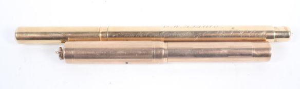A Mabie Todd & Co 'Swan' fountain pen, the case stamped 9kt, with suspension ring,
