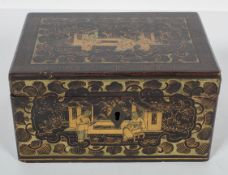 A Chinese lacquered box, decorated with figures, circa 1900,