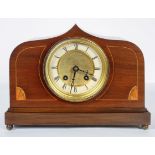 A German (HAC) chiming mantle clock, early 20th century, with arched rectangular mahogany case,