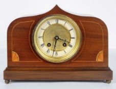 A German (HAC) chiming mantle clock, early 20th century, with arched rectangular mahogany case,