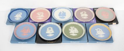 A group of nine Wedgwood Jasper ware limited edition Valentine Day plates (1982-1990), each boxed,