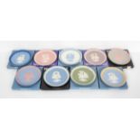 A group of nine Wedgwood Jasper ware limited edition Valentine Day plates (1982-1990), each boxed,