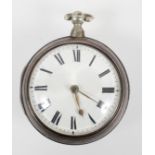 A pair cased open face pocket watch, key wound movement, circular white dial with roman numerals.