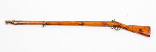 A 19th century Continental long Percussion musket, with 108cm barrel and oak stock,