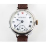 A stainless steel Thos Russel & Son wristwatch. Circular white dial with roman numerals.