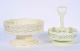 A English creamware comport, early 19th century, the raised border with pierced decoration,