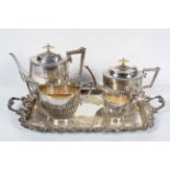 A Victorian four piece plated tea set by Deykin of Birmingham,