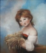 French School, 19th century, 'Girl with Corn', pastel and gouache, apparently un-signed,