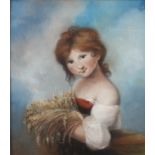 French School, 19th century, 'Girl with Corn', pastel and gouache, apparently un-signed,