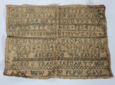 A Victorian needlework sampler, by Lucy Anderson Wilkinson, Aged 6 years, January 7 1826,