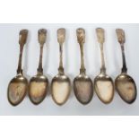 A group of six Scottish silver dessert spoons, in the fiddle and shell pattern, Edinburgh 1833,