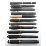 A collection of fountain pens, to include two 'The De La Rue' pens; 'The Conway Stewart 53'; 'Onoto,