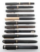 A collection of fountain pens, to include two 'The De La Rue' pens; 'The Conway Stewart 53'; 'Onoto,