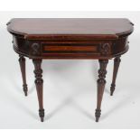 A mahogany and cross banded bow front side table, 19th century, with a single drawer,