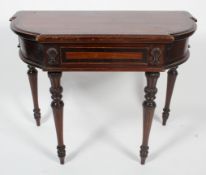 A mahogany and cross banded bow front side table, 19th century, with a single drawer,