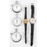 Three chrome stop watches;