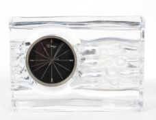 A 'Daum' glass mantel clock, the 3 1/2" dial with steel bezel,