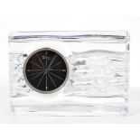 A 'Daum' glass mantel clock, the 3 1/2" dial with steel bezel,