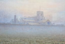 A H Taylor, 1929, The Fuel Research Centre, Greenwich, watercolour and pen on fabric panel,