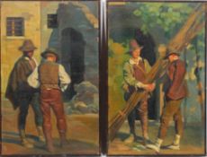 Giorgio Matteo Aicardi (1891-1984), A pair of Street scenes with workmen, oil on canvas, signed,