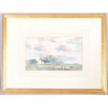 A watercolour, of a farmer leading cattle across a field before a cottage, 20th century,
