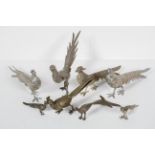 A collection of 20th century silver plated peacocks,