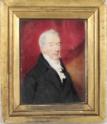 A mid 19th century miniature of a gentleman, watercolour on card