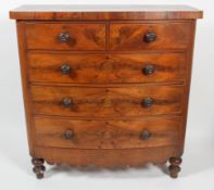 A Victorian mahogany bow fronted chest of drawers,