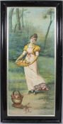19th century, Continental school, A girl gathering apples, oil on canvas under glass,