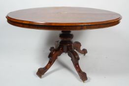 A Victorian walnut inlaid oval loo table,