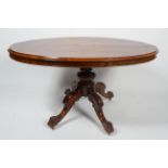 A Victorian walnut inlaid oval loo table,