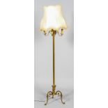 A brass column standard lamp, early 20th century,