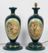 A pair of late 20th century painted wood table lamps, of ovoid baluster form,
